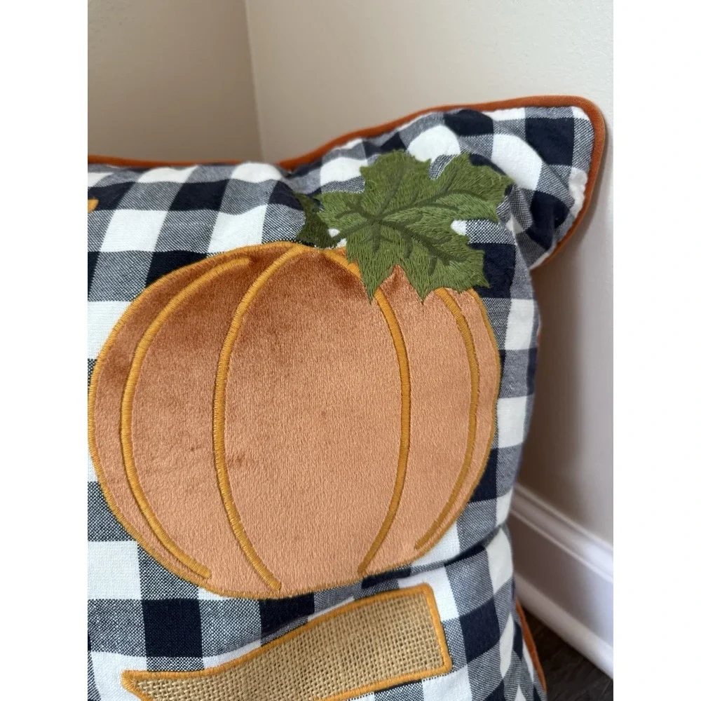 HFS Home Pumpkin Fall Harvest Plaid Down Feather Pillow Orange Velvet 20x20‎